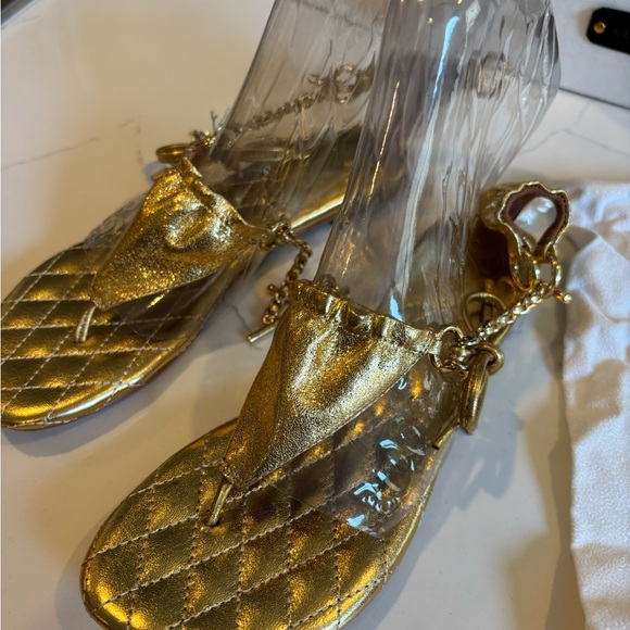 NWT Luxtrada 18K Gold plated metallic leather Women's Sandals refined elegance - Picture 11 of 16